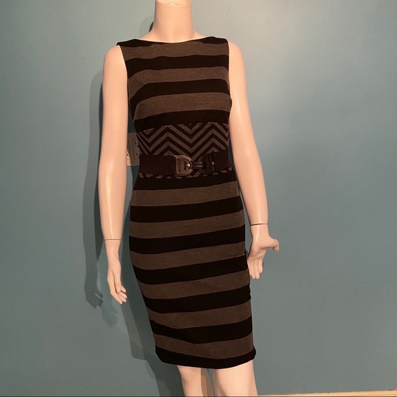 Cache women’s grey and black striped  pencil dress in size 0 - Picture 1 of 8